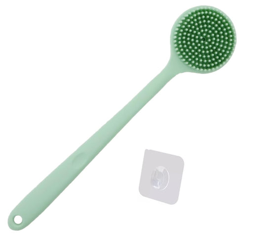 Silicone Body Scrubber - Long Handle Exfoliating Shower Brush for Men, Women & Kids - Free Hook